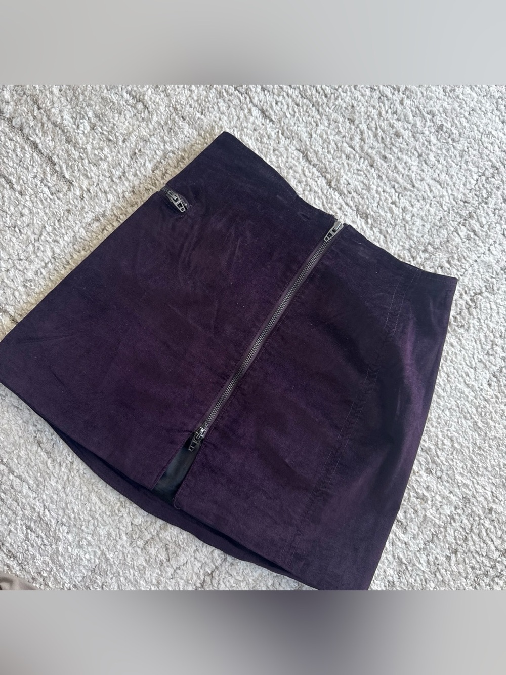 Blank NYC Deep Purple Suede Front-Zip Mini Skirt